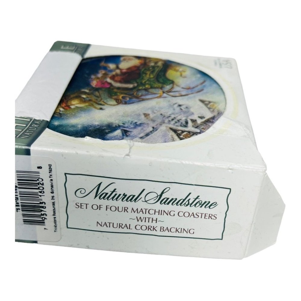 Thirsty Stone Set of 4 Natural Sandstone & Cork Santa Christmas Coasters - Picture 3 of 13